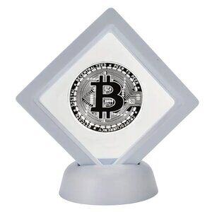BITCOIN- Silver Physical Coin with White Display Case / Cryptocurrency- Gift !